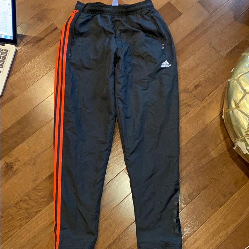 Adidas Men's Black Track Pants with Orange Stripes
